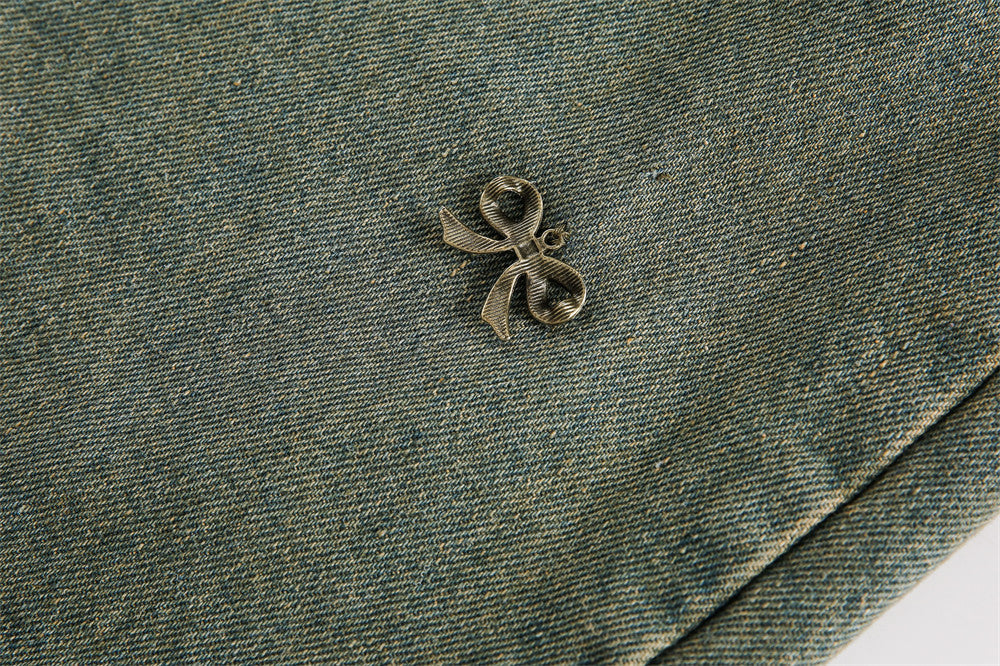 Bow Metal Decoration Denim Shorts