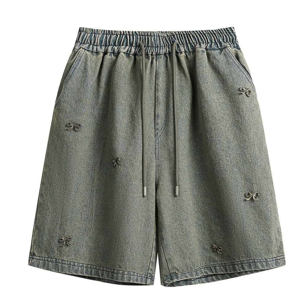 Bow Metal Decoration Denim Shorts