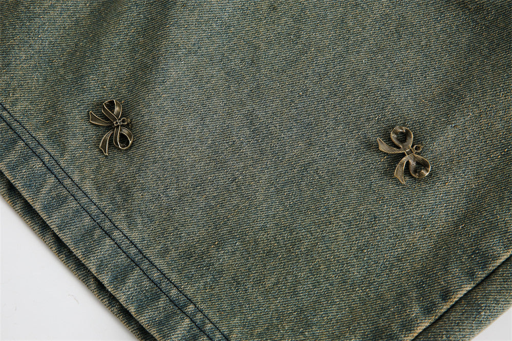 Bow Metal Decoration Denim Shorts